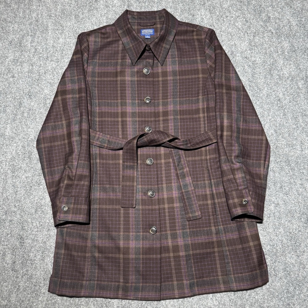 Pendleton Plaid Virgin Wool Coat Jacket Button Front Women Sz Large Vintage